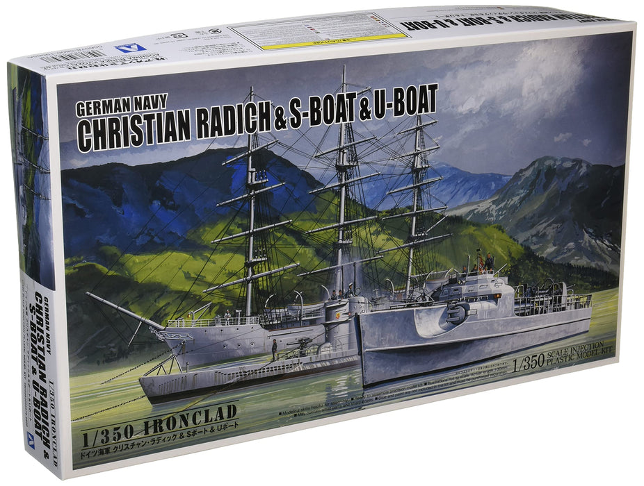 AOSHIMA Ironclad 56578 Christian Radich & S-Boat & U-Boat 1/350 Scale Kit