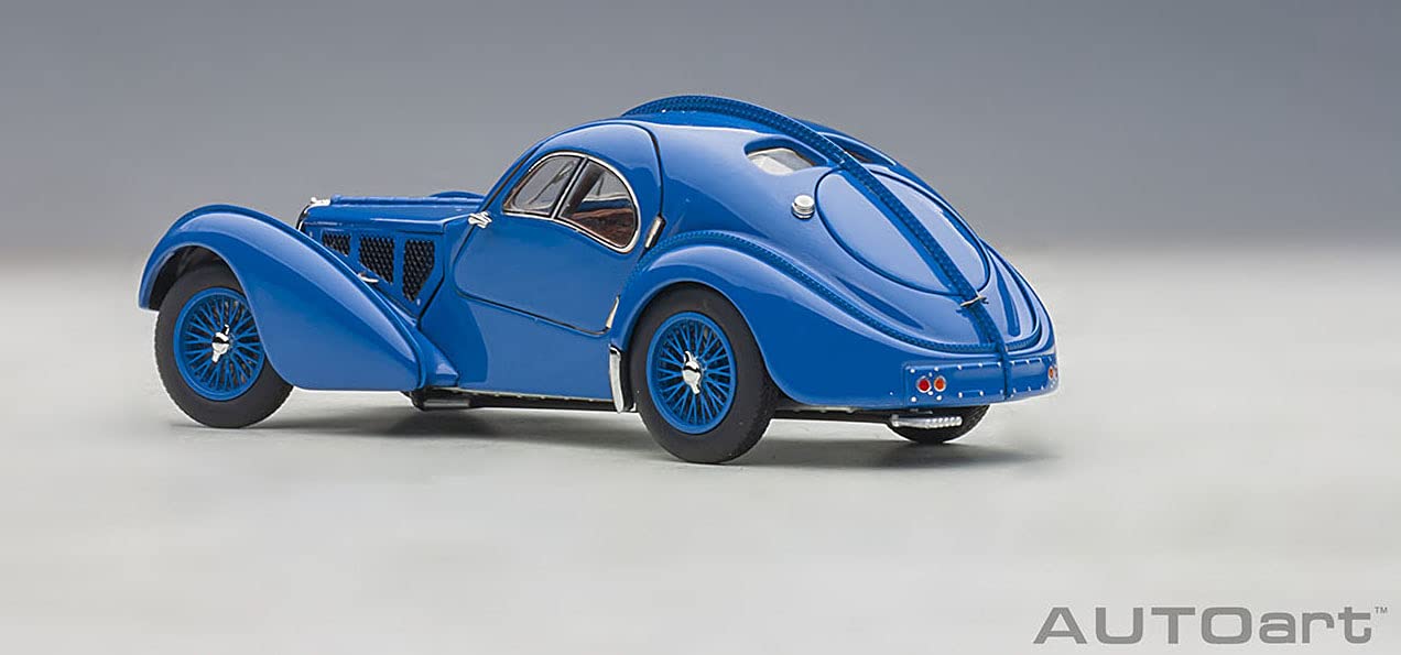 Autoart Bugatti Type 57Sc Atlantic 1938 Blue 1/43 Scale with Wire Spoke Wheel Finish