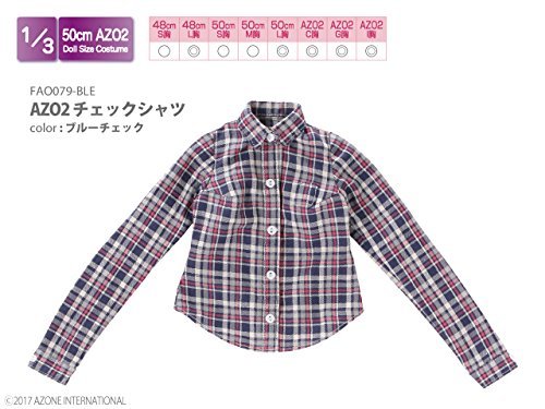 Azo2 Check Shirt For 48Cm / 50Cm Blue Check (For Dolls)