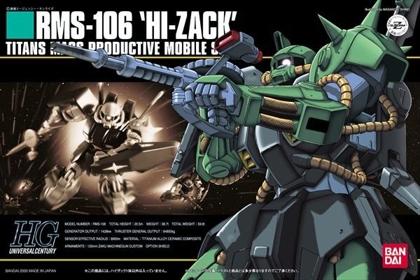 Bandai Hguc 1/144 Rms-106 Kit de modèle en plastique Hi-zack Mobile Suit Z Gundam Japan
