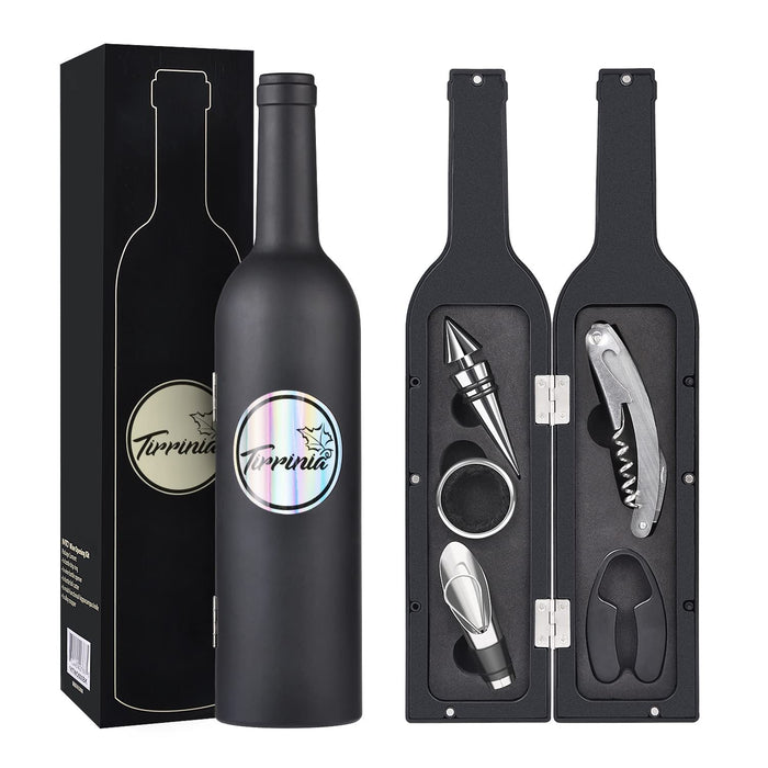 Kato Black Wine Accessories Set - Bottle Opener Corkscrew Drip Ring Foil Cutter Pourer