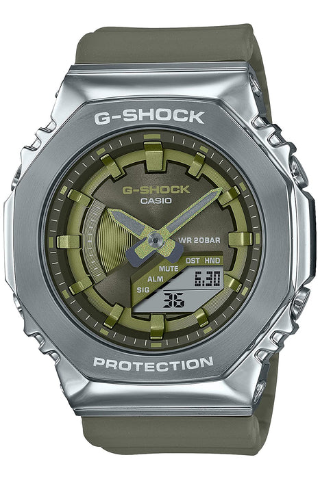 G-Shock Casio Damen-Armbanduhr „GM-S2100-3Ajf“ mit grünem Metallüberzug