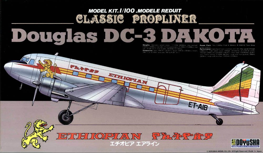 DOYUSHA 400210 DC-3 Douglas Dakota Ethiopian Airlines Plastikbausatz im Maßstab 1:100