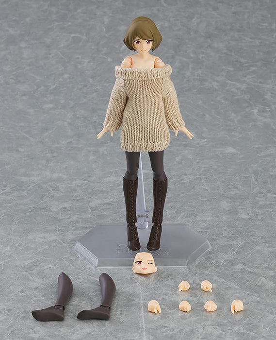 Max Factory Figma weiblicher Körper Chiaki Figur mit schulterfreiem Pulloverkleid Chiaki PVC Figur