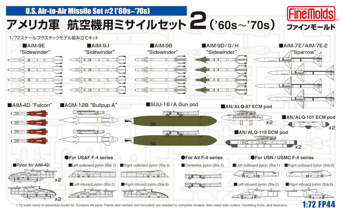 FINE MOLDS 1/72 US Military Aircraft Missile Set 2 60er 70er Kunststoffmodell