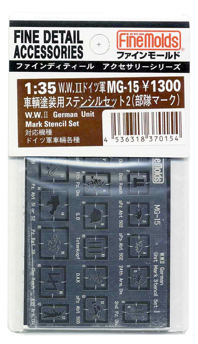 FINE MOLDS Mg15 Ww Ii German Unit Mark Stencil Set 1/35 Scale