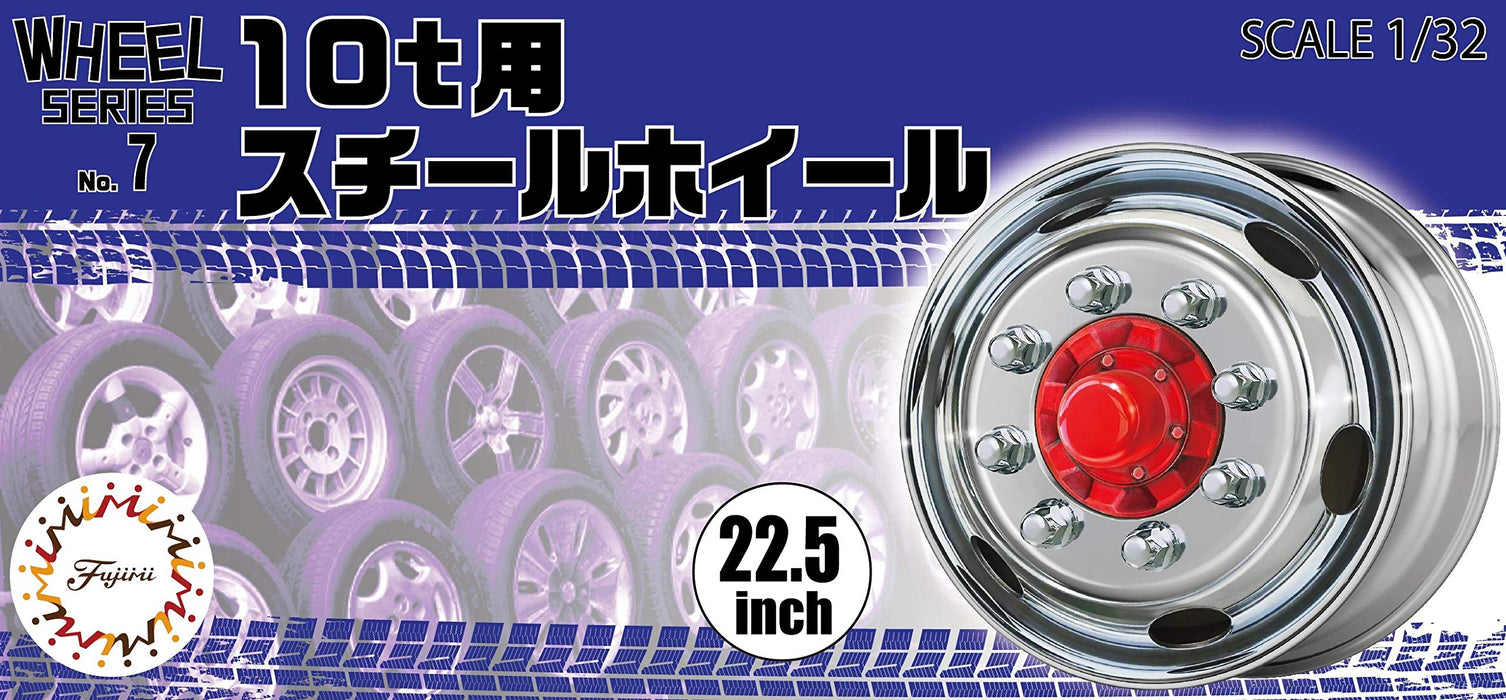 Fujimi 193489 W-7 1/24 Scale 10T Steel Wheel 22.5 Inch Wheel & Tire Set Plastic Model Parts