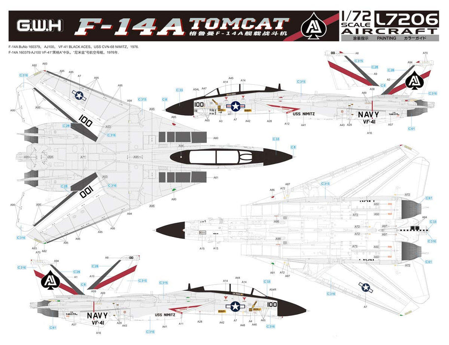 GREAT WALL HOBBY 1/72 Us Navy F-14A Carrier Fighter Plastic Model