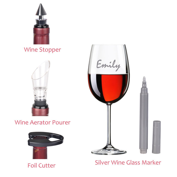 Kato Grey Bottleneck Wine Accessory Set - Aerator Pourer Stopper Foil Cutter