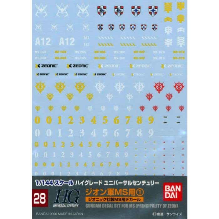 BANDAI Gundam Decal No.28 Pour Hguc 1/144 Mme Principauté de Zeon 1