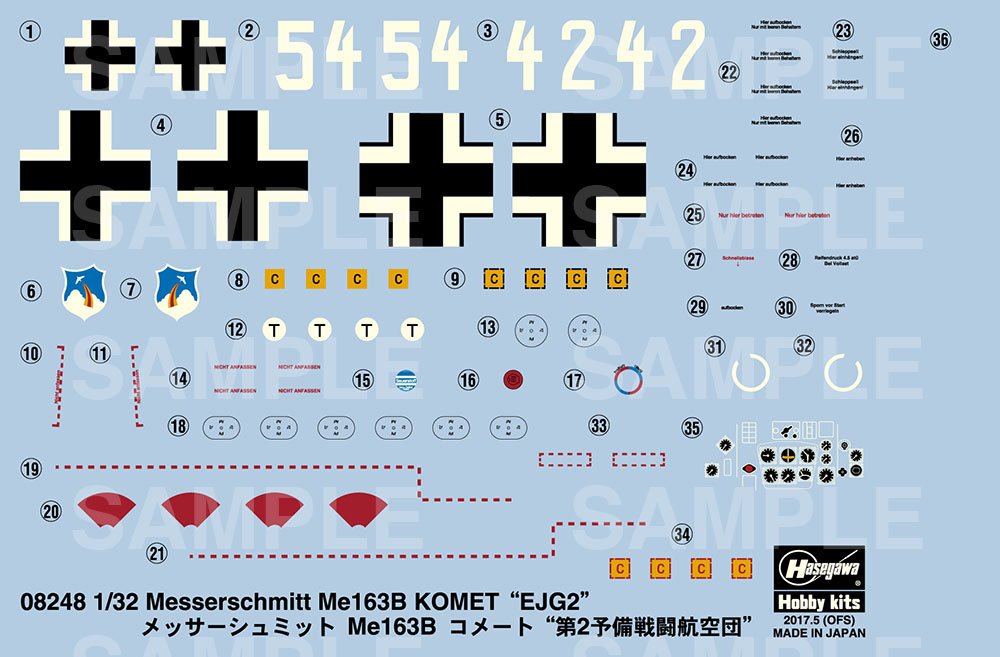HASEGAWA 08248 Messerschmitt Me163B Komet Ejg2 Bausatz im Maßstab 1:32