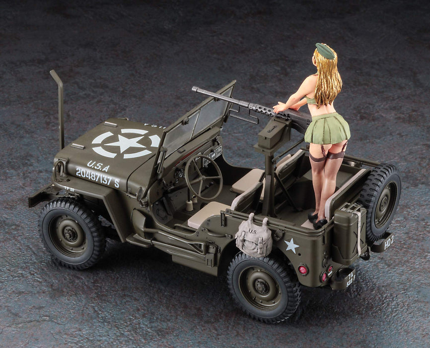 HASEGAWA Sp483 1/24 1/4 Ton 4X4 Truck Equipped With 50 Caliber M2 Machine Gun Blonde Girls Figure Plastic Model