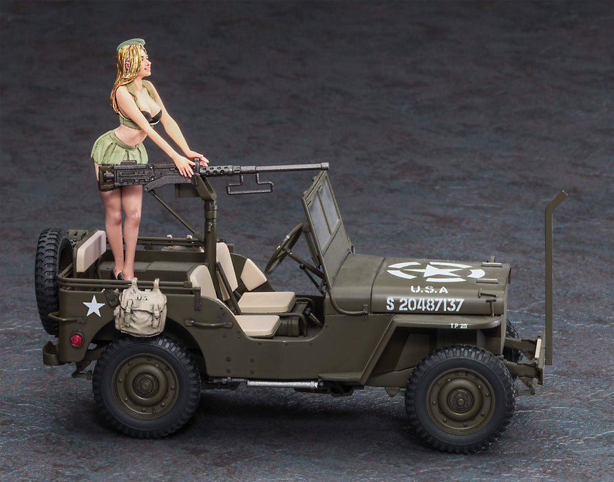 HASEGAWA Sp483 1/24 1/4 Ton 4X4 Truck Equipped With 50 Caliber M2 Machine Gun Blonde Girls Figure Plastic Model