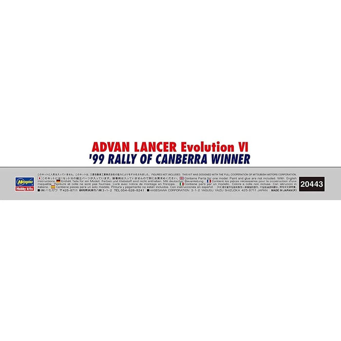 HASEGAWA 20443 Advan Lancer Evolution Vi 99 Rally of Canberra Winner Bausatz im Maßstab 1:24