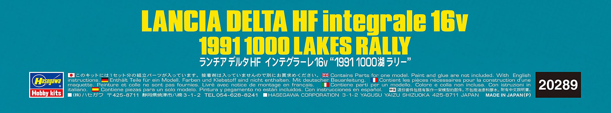 HASEGAWA 20289 Lancia Delta Hf Integrale 16V 1991 1000 Lakes Rally 1/24 Scale Kit