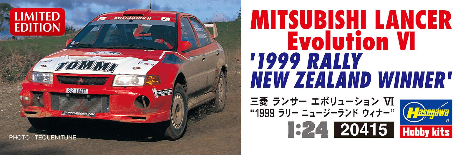 Hasegawa 20415 Mitsubishi Lancer Evolution VI 1999 Rally New Zealand Winner Kit échelle 1/24