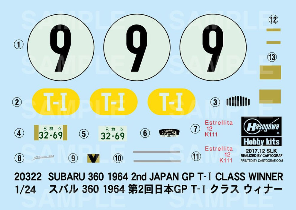 Hasegawa 20322 Subaru 360 1964 2nd Japan Gp T-1 Class Winner 1/24 Scale Model Kit