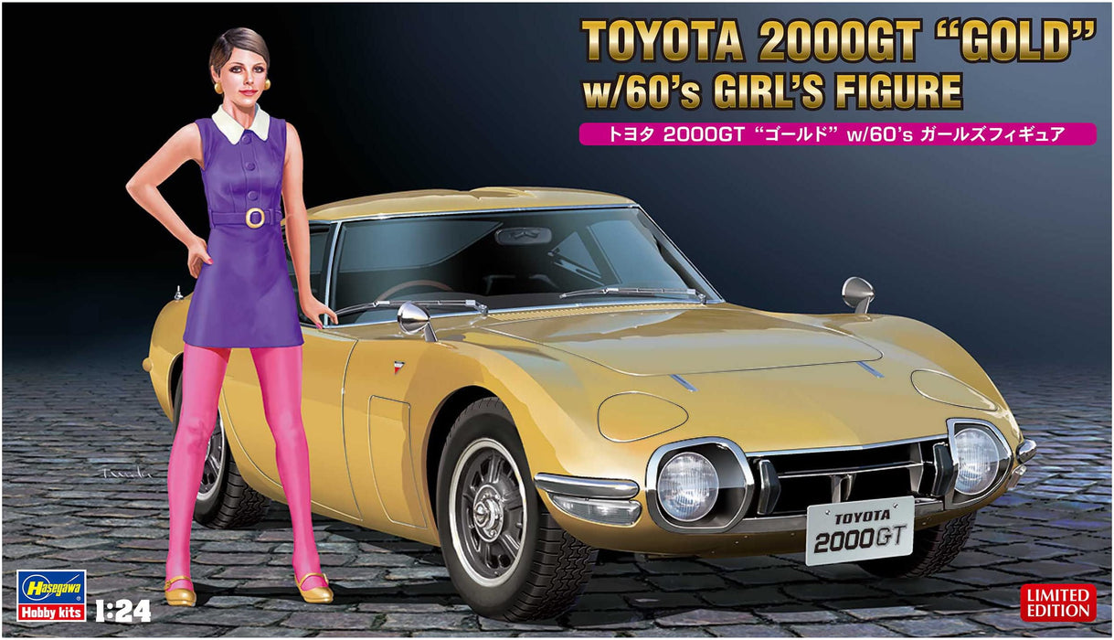 Hasegawa 1/24 Toyota 2000Gt 'Gold' mit 60er-Jahre-Mädchen-Modellfigur, Plastikmodell