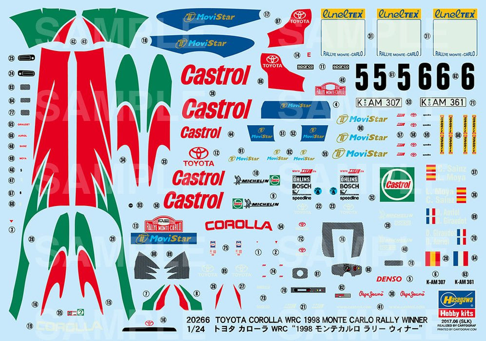 Hasegawa 20266 Toyota Corolla Wrc 1998 Vainqueur du Rallye de Monte-Carlo Voiture de course à l'échelle 1/24