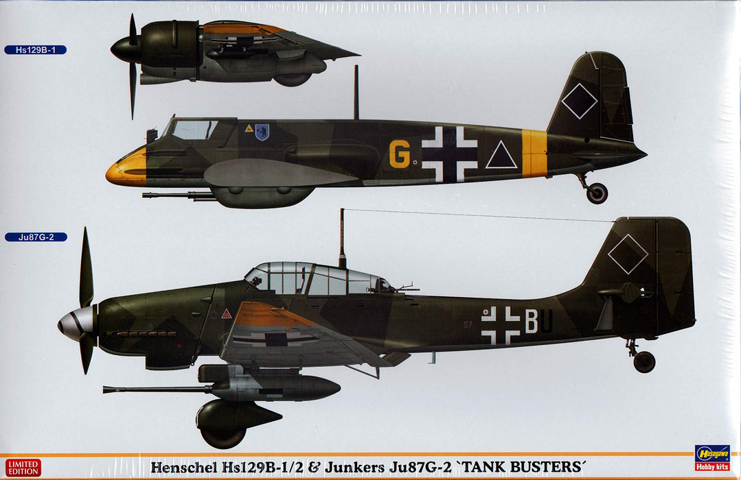 HASEGAWA 07409 Henschel Hs129B-1/2 & Junkers Ju87G-2 Tank Busters 1/48 Scale Kit