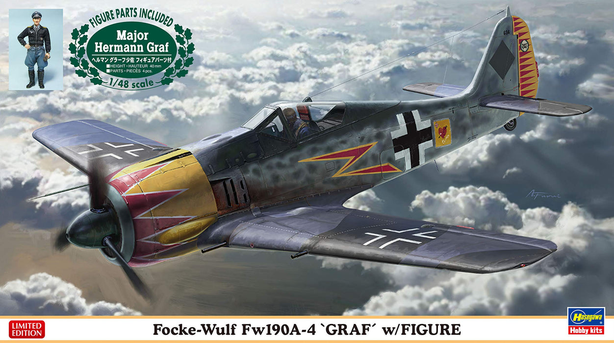 HASEGAWA 07492 Focke Wulf Fw190A-4 `Graf' avec figurine 1/48 Kit d'échelle