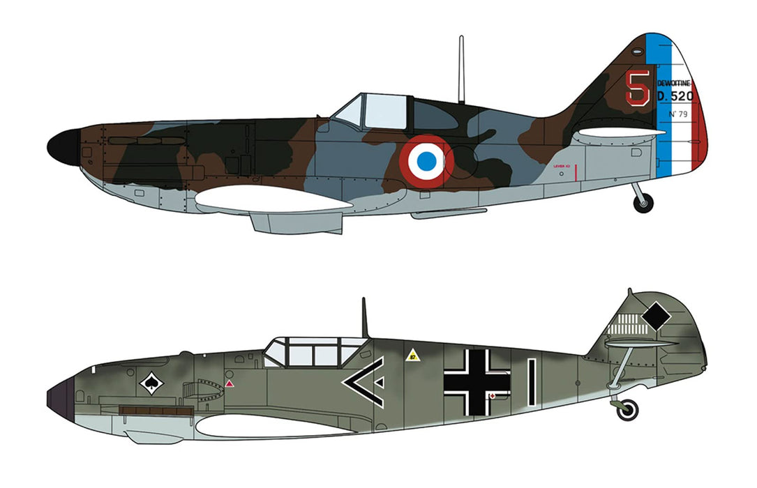 HASEGAWA 02332 Dewoitine D.520 &amp; Messerschmitt Bf109E Bataille de France 1/72 Scale Kit