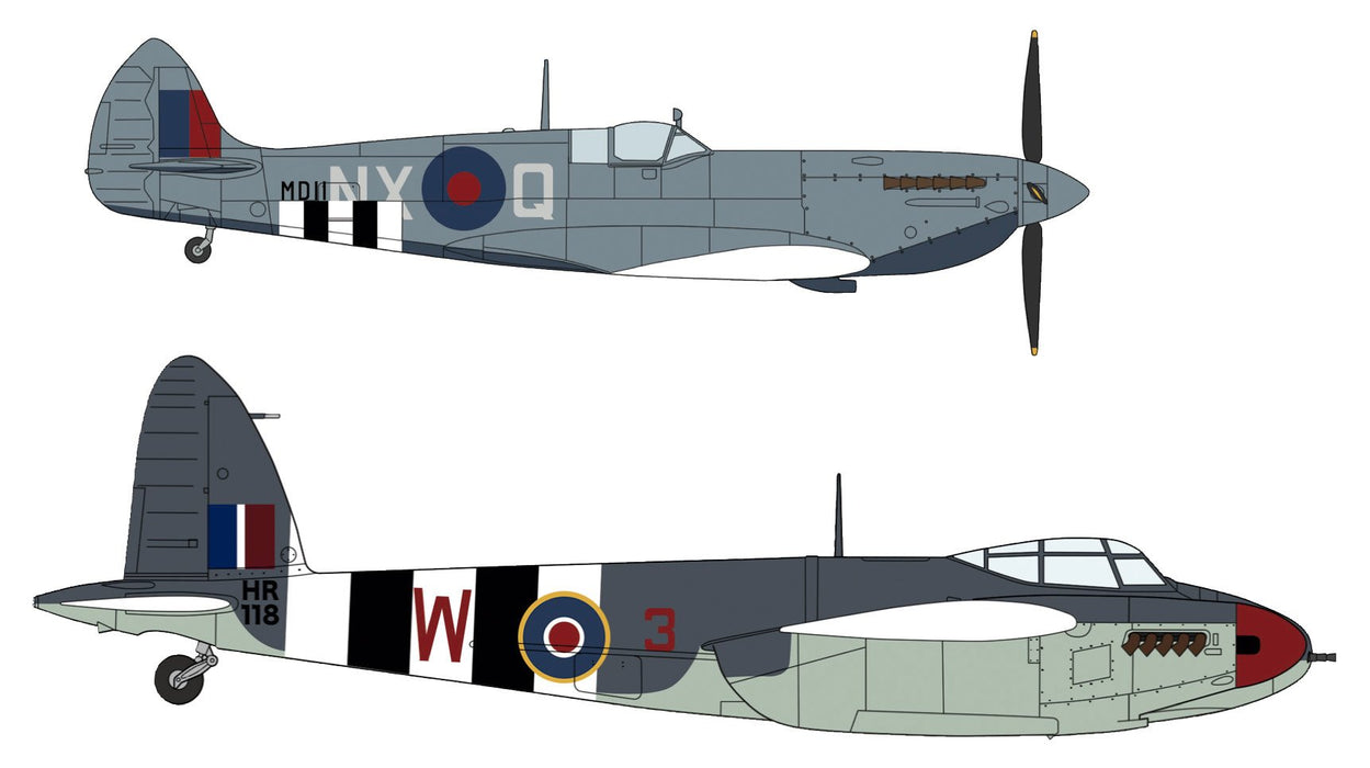 HASEGAWA 02096 Spitfire Mk. Vii &amp; Mosquito Fb Mk. Kit à l'échelle 1/72 de l'opération Overlord Vi
