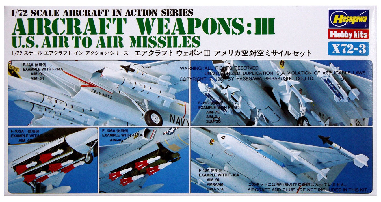Hasegawa 1/72 US Air Force Flugzeugwaffe III Plastikmodell X72-3 Bausatz