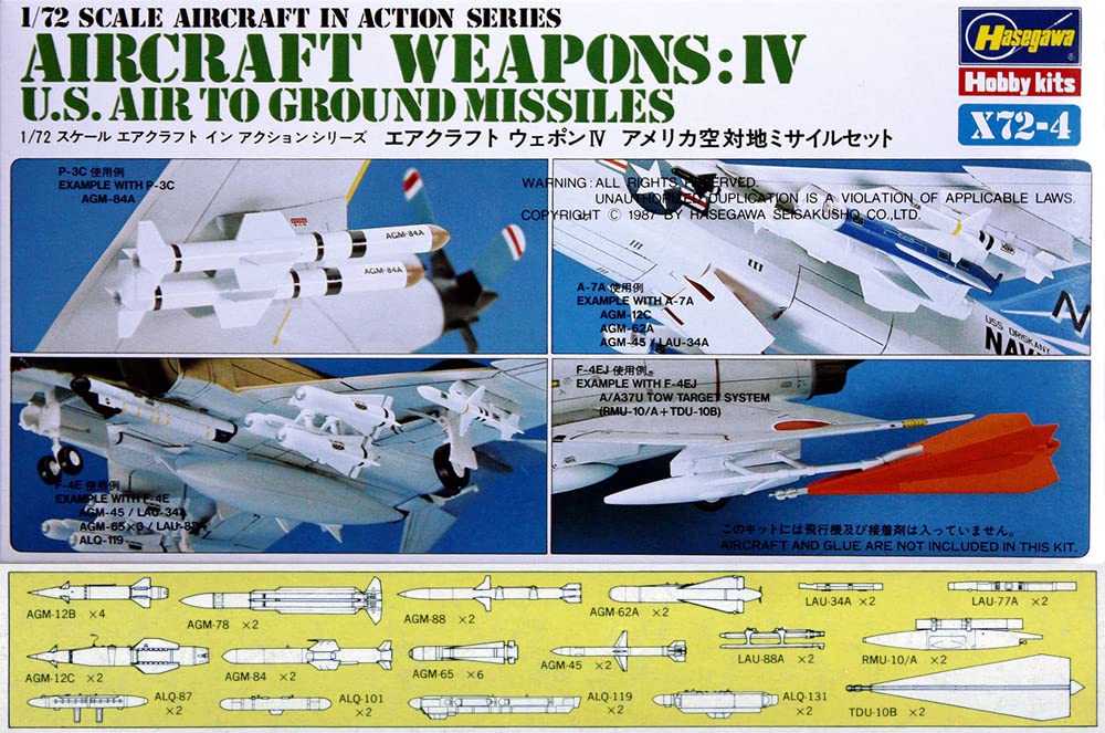 HASEGAWA 1/72 Aircraft Weapons IV US Air to Ground Missiles Kunststoffmodell
