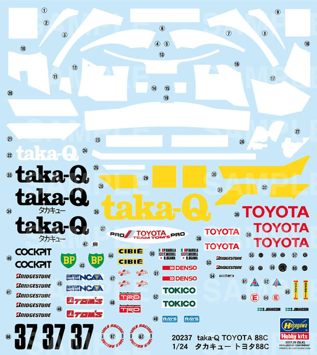 Hasegawa 20237 Taka-Q Toyota 88C 1/24 Kunststoff-Rennwagen, japanischer Modellbausatz