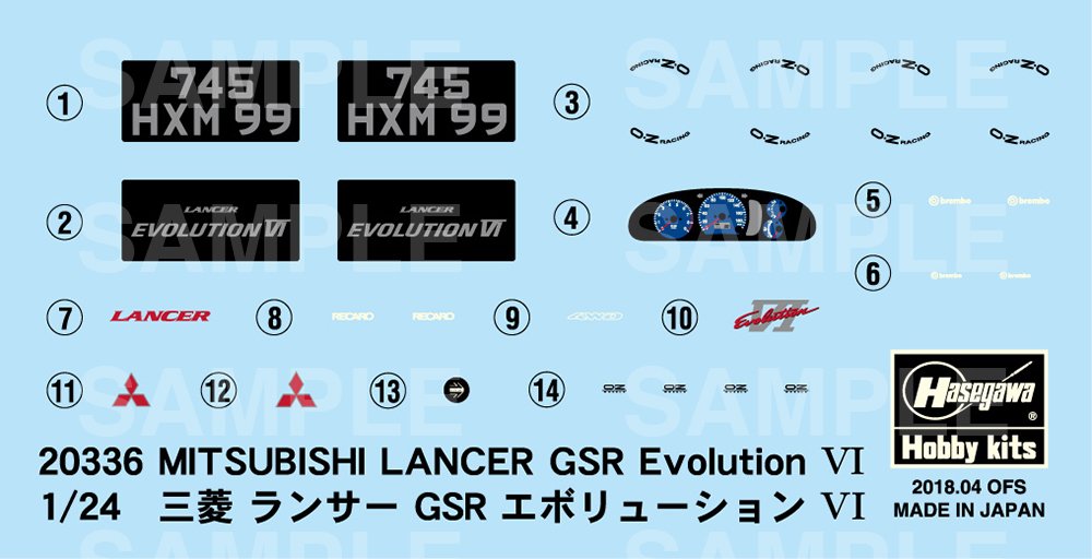 HASEGAWA 20336 Mitsubishi Lancer Gsr Evolution 6 1/24 Scale Kit