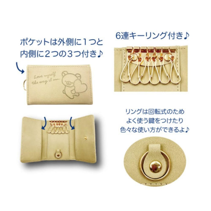 San-X Rilakkuma Schlüsseletui von Hatayama Shoji mit geprägtem Herzdesign, H7 x B11 x T2 cm