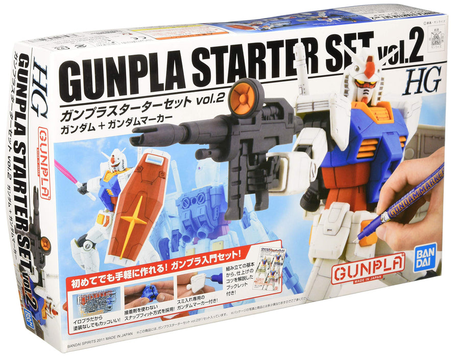 BANDAI Hguc Gunpla Starter Set Vol.2 Gundam Rx-78-2 + Gundam Marker Maßstab 1/144 Bausatz
