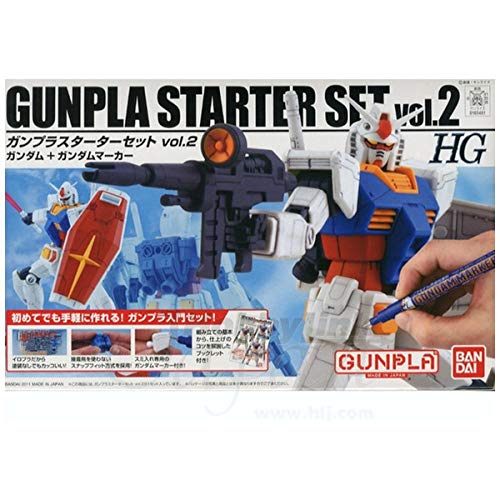 BANDAI Hguc Gunpla Starter Set Vol.2 Gundam Rx-78-2 + Gundam Marker 1/144 Scale Kit