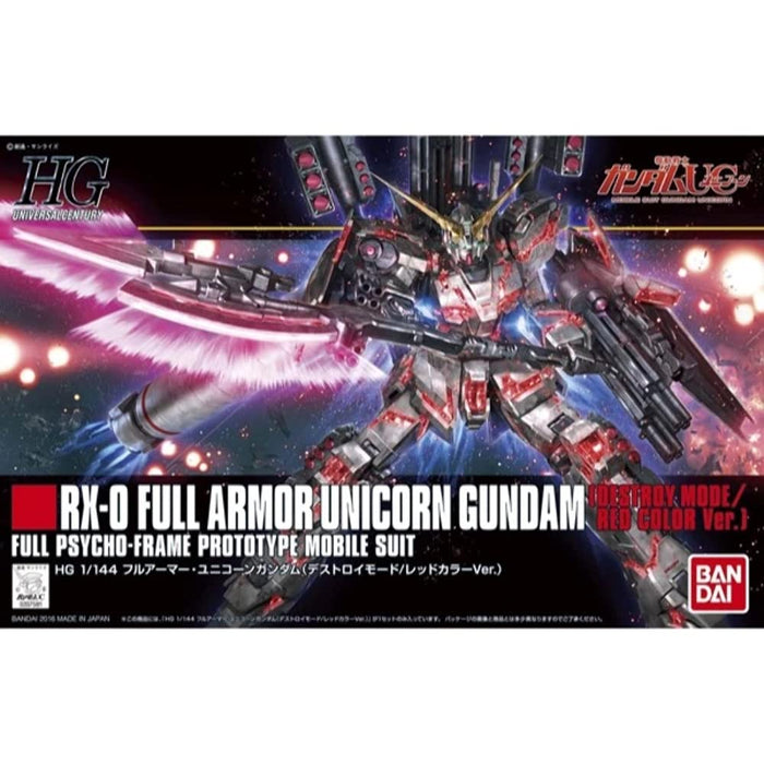 BANDAI Hguc 199 Gundam Rx-0 Full Armor Unicorn Gundam Destroy Mode/Red Color Version 1/144 Scale Kit