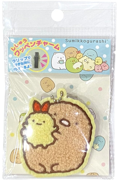 J'S Planning Charm San-X Fluffy Embroidered Patch Bag Charm Sumikko Gurashi Tonkatsu Yellow Japan 7X6.5X1Cm Wcm011