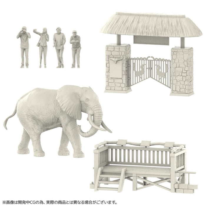 Kaiyodo Art Pla Art Pla Tourist And African Elephant Set 1/35 Scale Unpainted Unassembled Plastic Model Kit