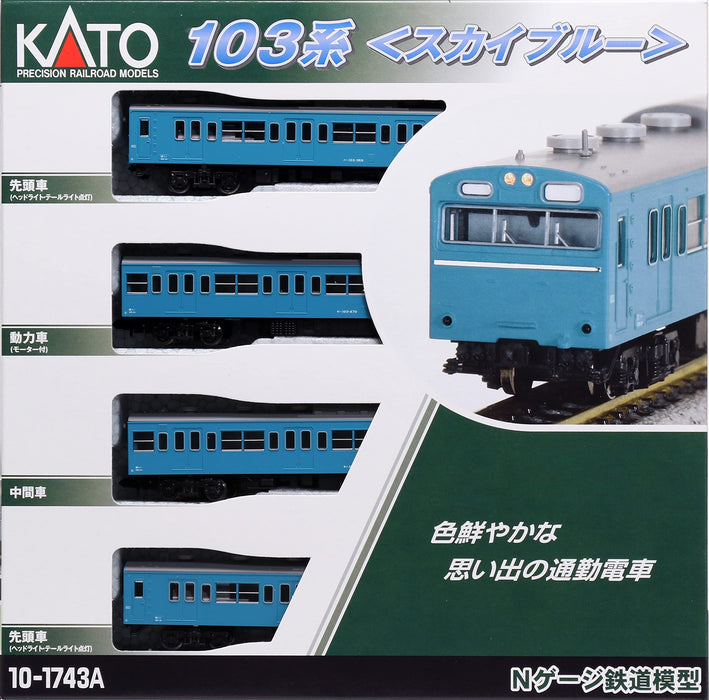 Kato Sky Blue N Gauge 4-Car Set 103 Series 10-1743A Model Train
