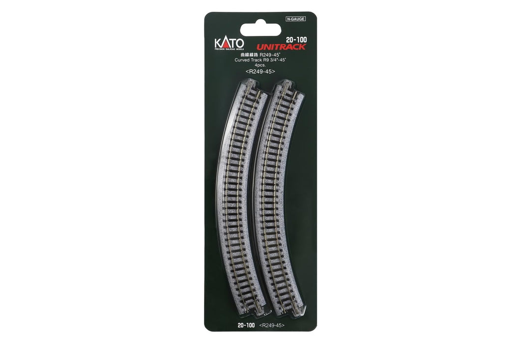 Kato N Gauge R249-45° Curved Track Set - 4 Pieces Model Railroad Supplies