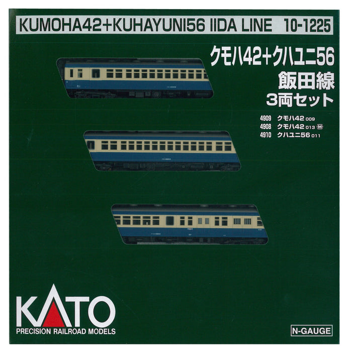 Kato Railway Model Train 3-Car Set - N Gauge Kumoha 42 M/T + Kuhayuni 56 Iida Line 10-1225