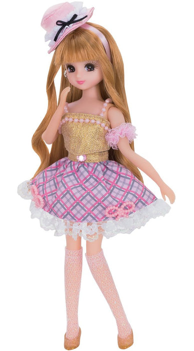 TAKARA TOMY Ensemble de robe de poupée Licca pour filles Poupée dorée à carreaux non incluse 806806