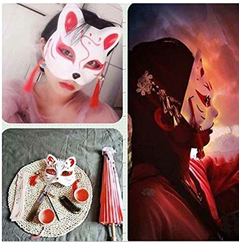 Lopika Masked Fox White Half Face with Bell Set of 3 Kitsune Japanese Style Costume Masked