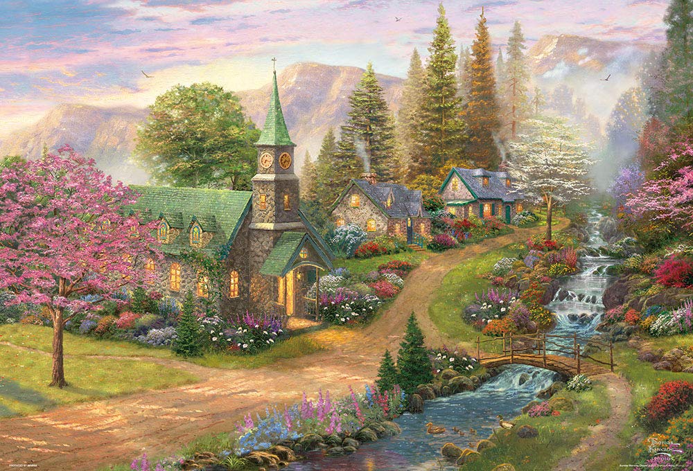 [Fabriqué au Japon] Beverly 2000 Puzzle Petite Pièce Shining Spring And Riverside Chapel (49 X 72 Cm) ​​S92-508 Vert
