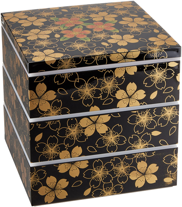 Maeju Japan Lacquerware Jubako 3-Tier Hana No Mai 21.5Cm Square 4-5 People 7R-773