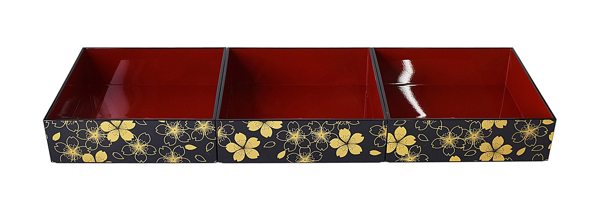 Maeju Japan Lacquerware Jubako 3-Tier Hana No Mai 21.5Cm Square 4-5 People 7R-773