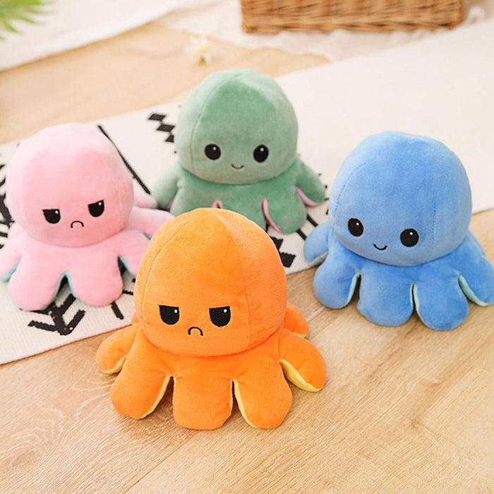 Slinx Octopus Plush Toy Angry Face And Laughing Face (Gray x Beige) 20cm Japan Reversible Gift