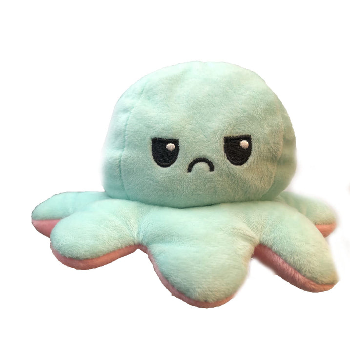 Slinx Octopus Plush Toy Angry Face And Laughing Face (Green x Pink) 20cm - Japan Reversible Gift