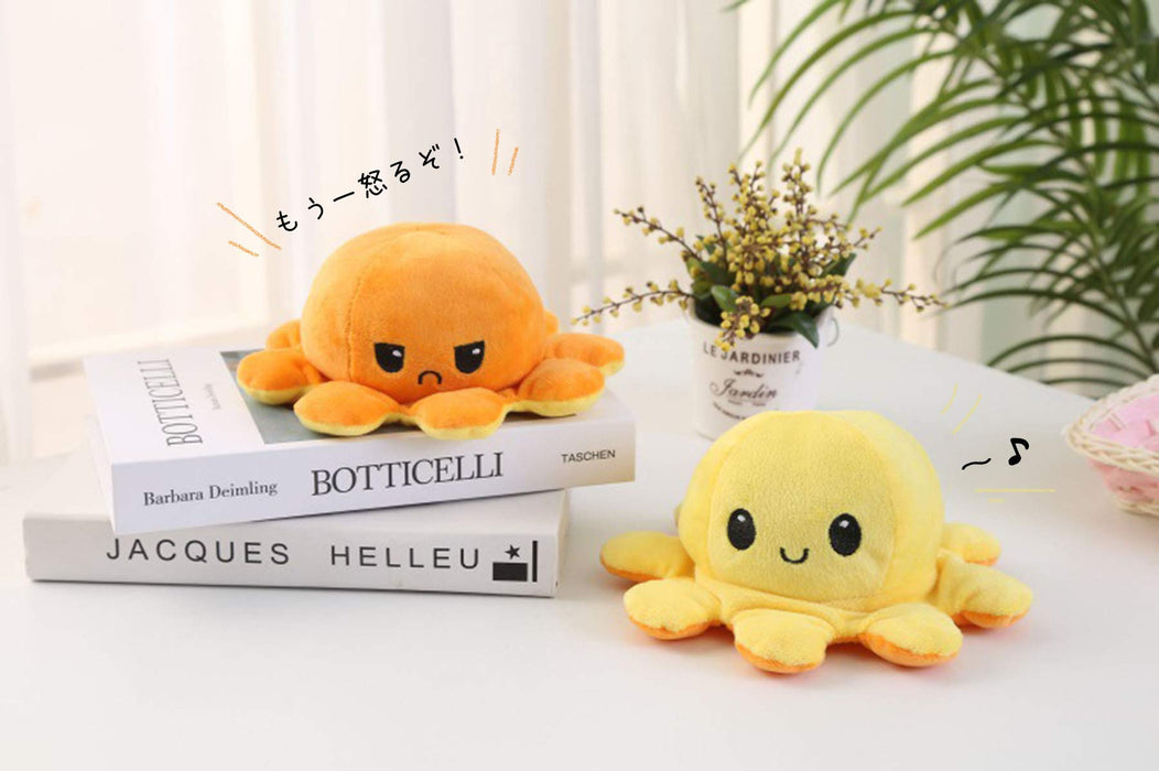Slinx Octopus Plush Toy Angry Face And Laughing Face (Orange x Yellow) 20cm Japan Reversible Gift
