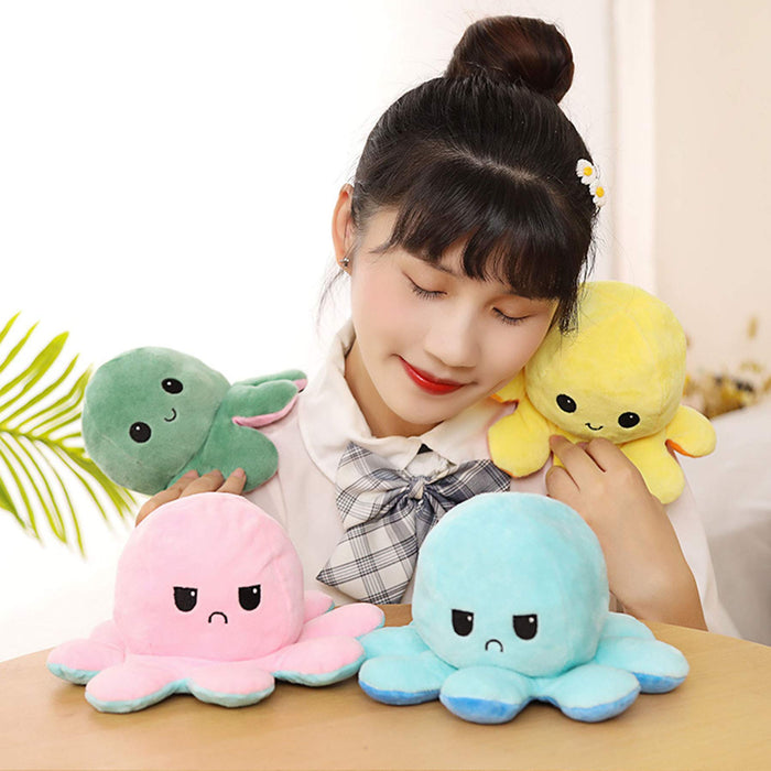 Slinx Octopus Plush Toy Angry Face And Laughing Face (Pink x Blue) 20cm Japan Reversible Gift