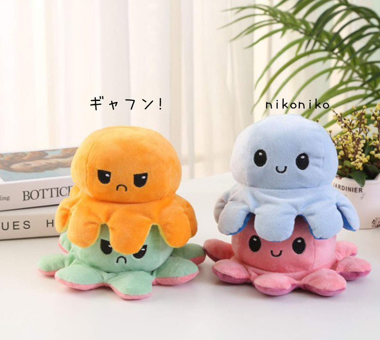 Slinx Octopus Plush Toy Angry Face And Laughing Face (Pink x Red) 20cm Japan Reversible Gift